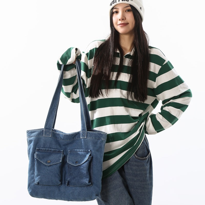 Retro Washed Denim Shoulder Underarm Bag