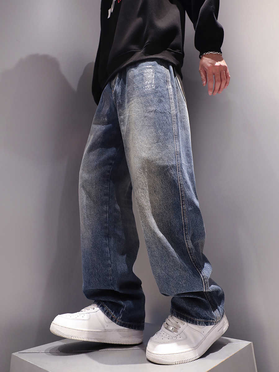 Washed-out Vintage Jeans Men's Straight Loose Trousers