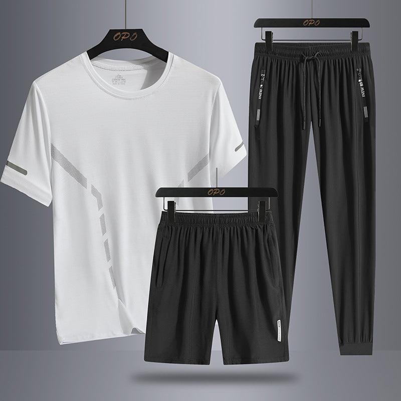 Men's Sports Short Sleeve Short Pants Three-piece Thin Breathable