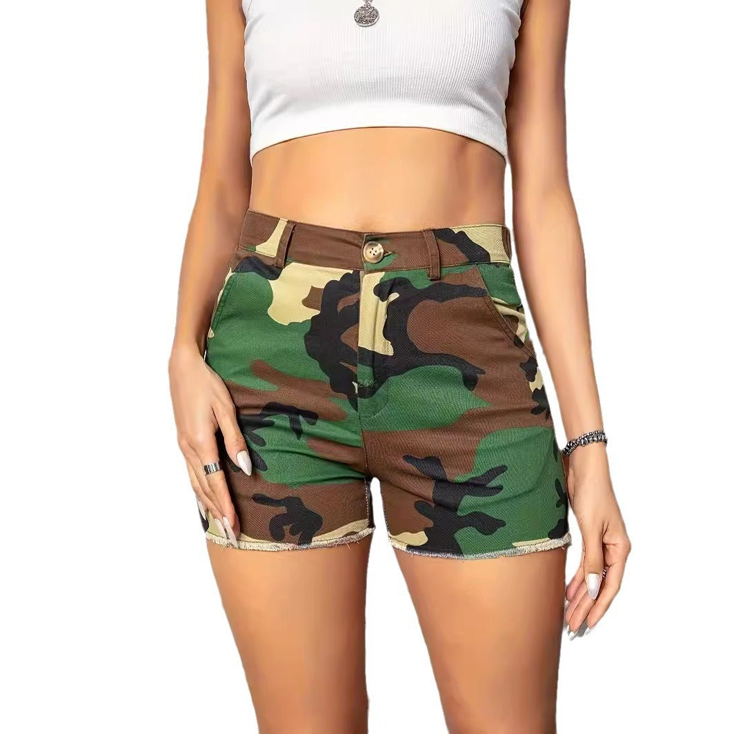 Washed Camouflage Printing Paste Bag Stitching Tooling Shorts