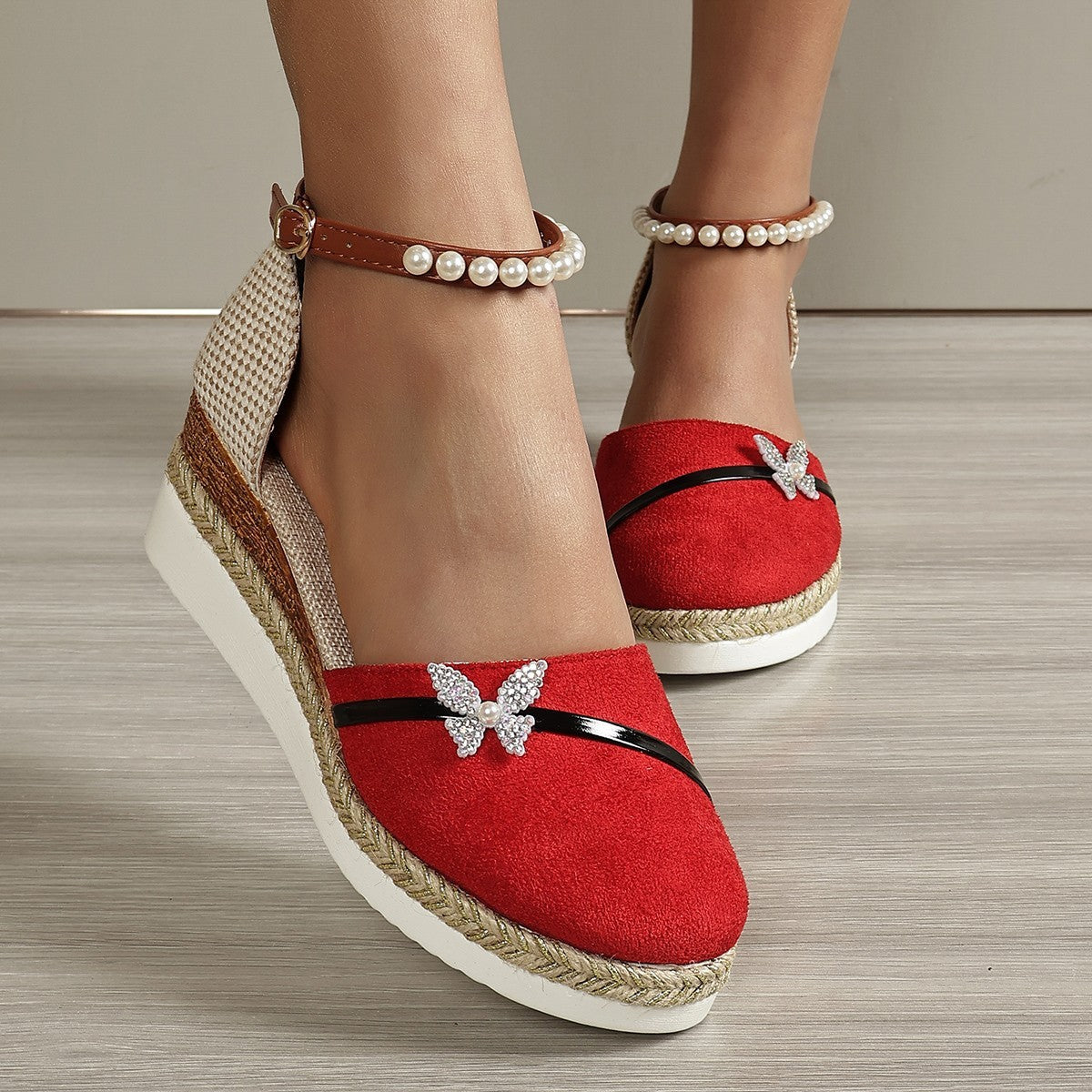 Women's Wedge Bow Sandals Straw Rope Woven