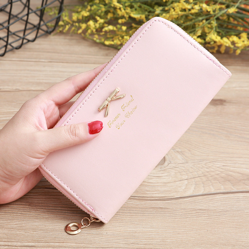 Women's Solid Color Bow Two-layer Wallet