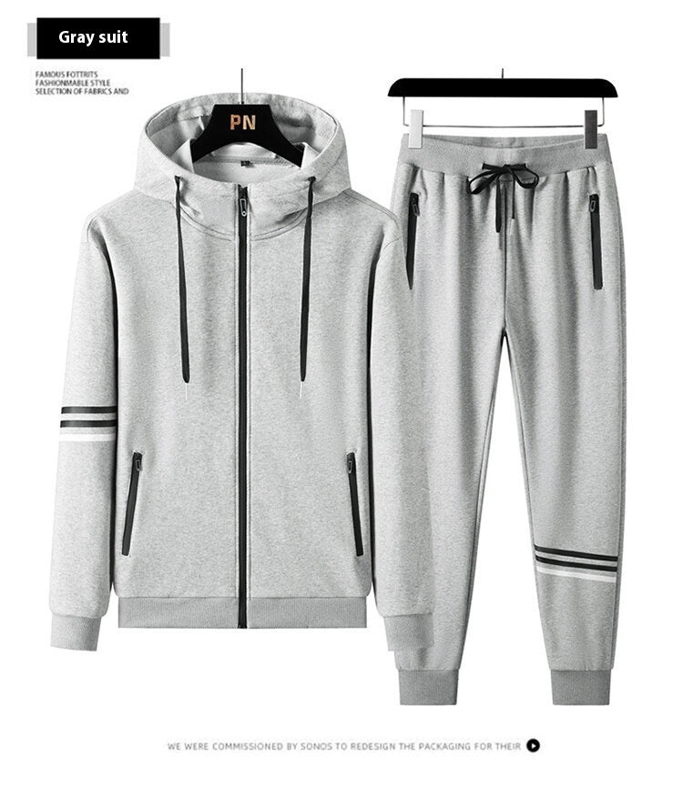 Men's Casual Sports Pure Cotton Hooded Sweater Trousers Two-piece Set