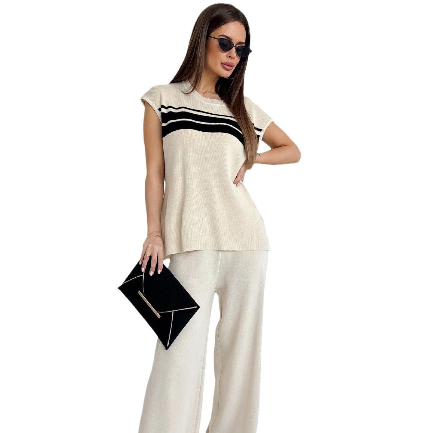 Top High Waist Wide Leg Pants Two-piece Set