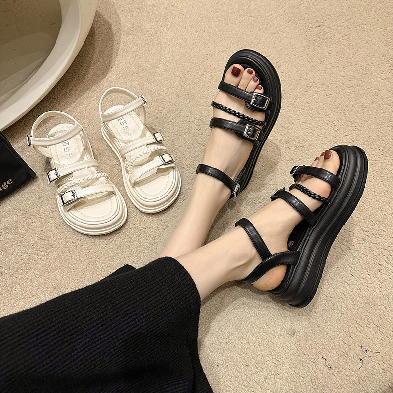 Pure Color All-matching Round Toe Strap Sandals Women's Factory Direct Supply Spring And Summer New Taizhou Fashion Temperament