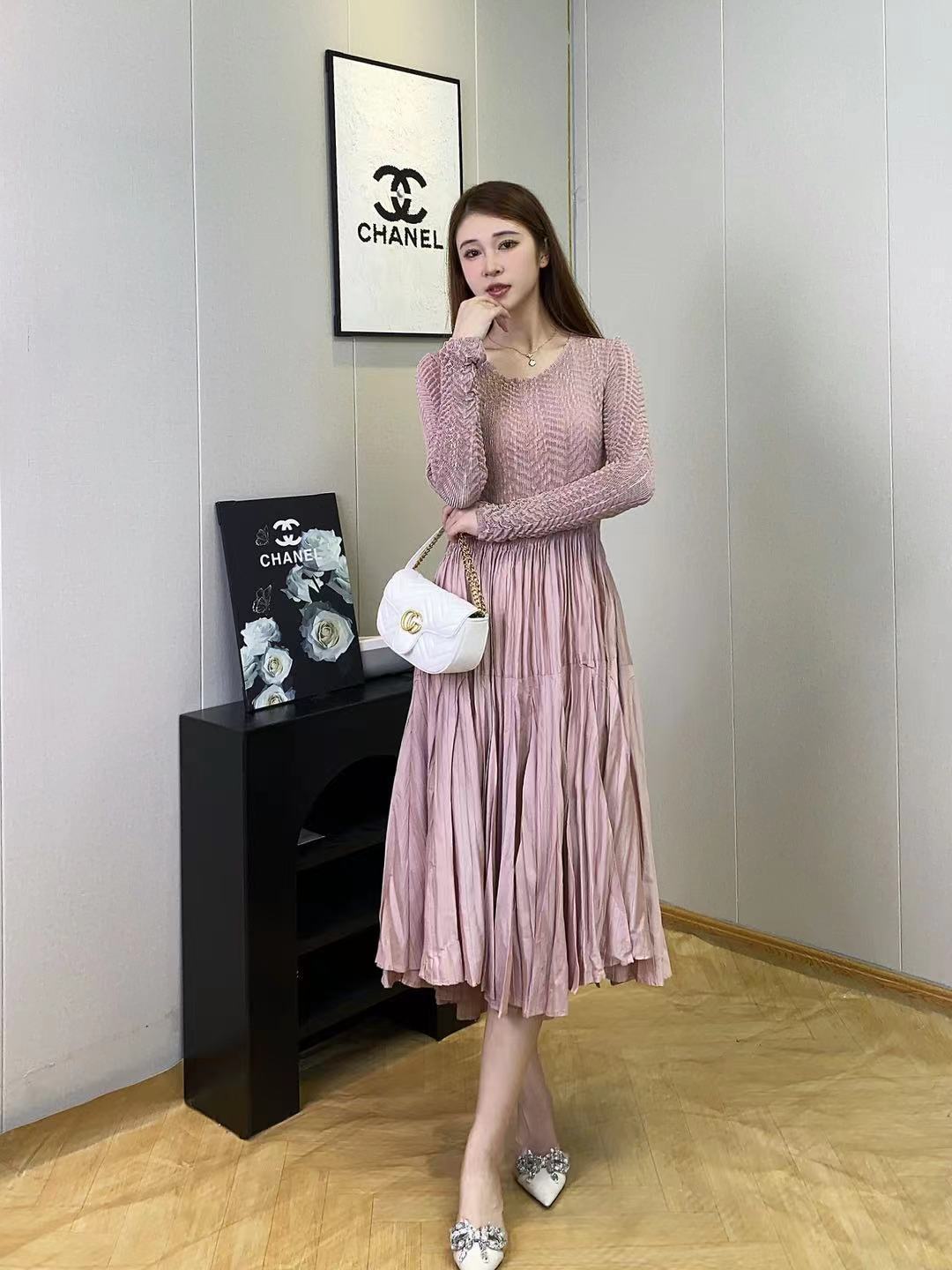 Slim-fit Slimming Elegant Pleated A- Line Dress Women