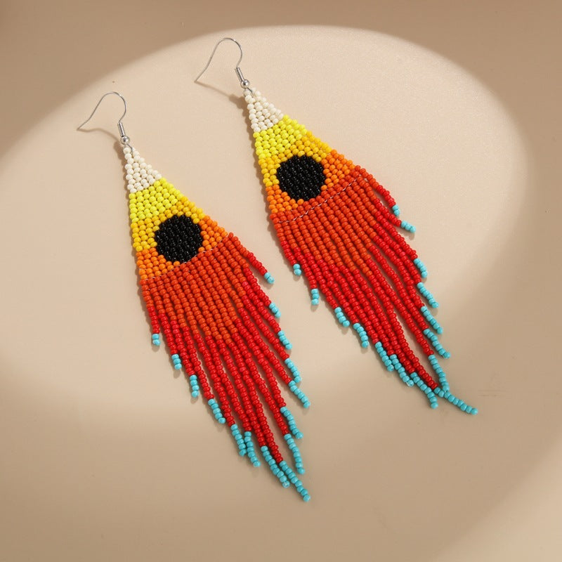 Europe And America Creative Sea Sunrise Landscape Tassel Earrings Female Ethnic Style Long Handmade Bead