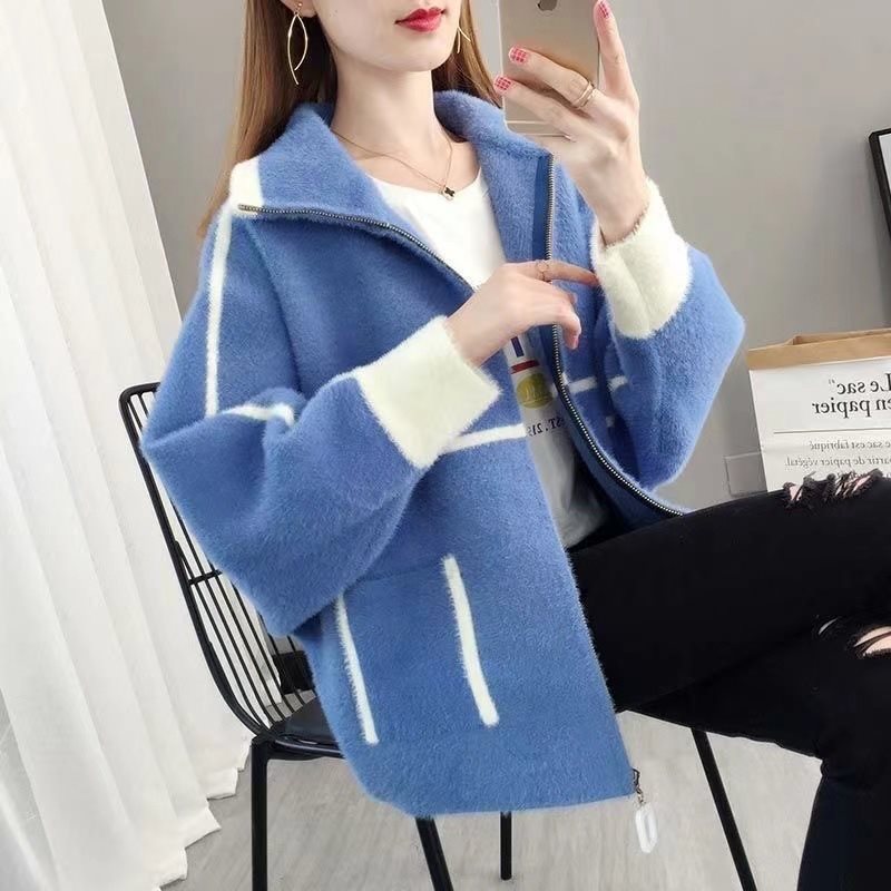 Winter Loose Furry Knitted Cardigan Western Style All-matching Short Coat