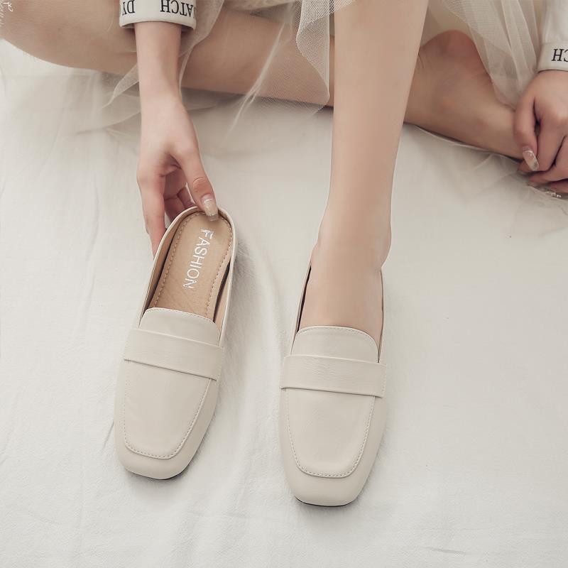 Closed Toe Half Slippers Women's Flat Soft Leather