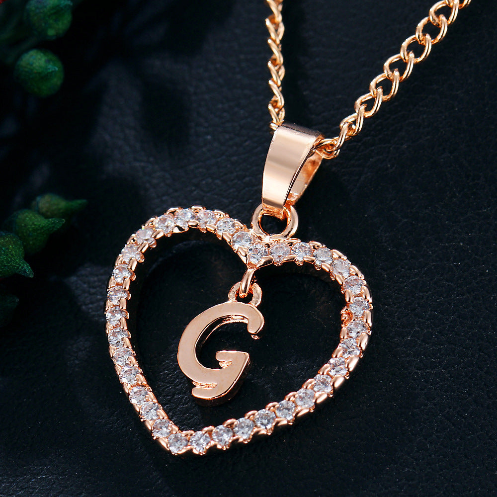 26 Letters Heart-shaped Zircon Pendant Necklace Stainless Steel Gold Color Chains Jewelry Birthday Gift For Women