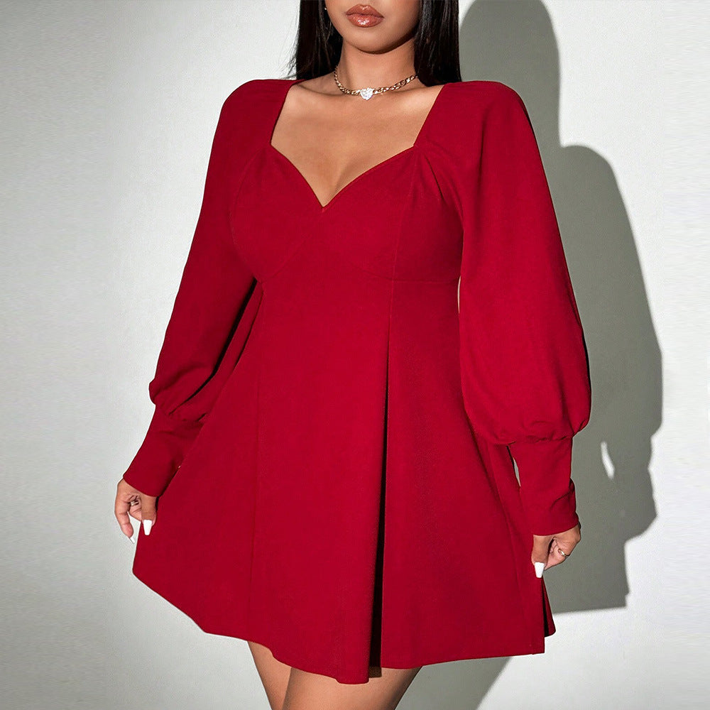 Plus Size Red High Waist Dress