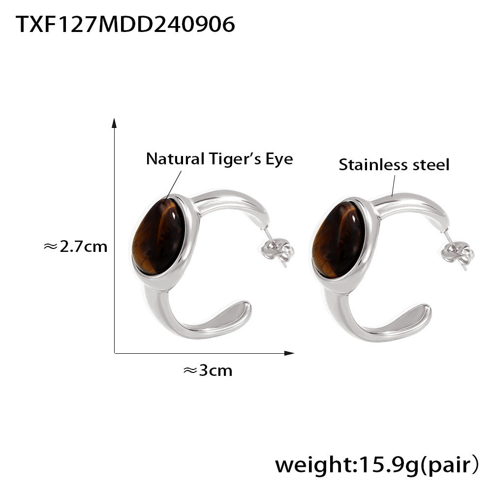 Tigereye C- Shaped Earrings Open Ring