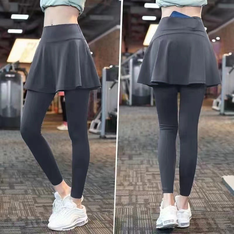 Fake Two-piece Sport Pants Ankle-tied Fitness Pantskirt