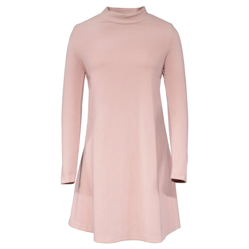 Fashion Casual Women's Solid Color Long Sleeve High Collar Loose Dress