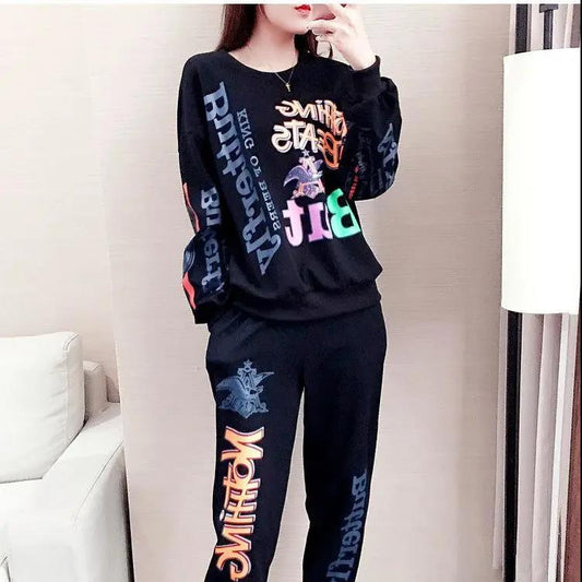 Trendy Printed Loose Oversized Long Sleeves Sweater Suit