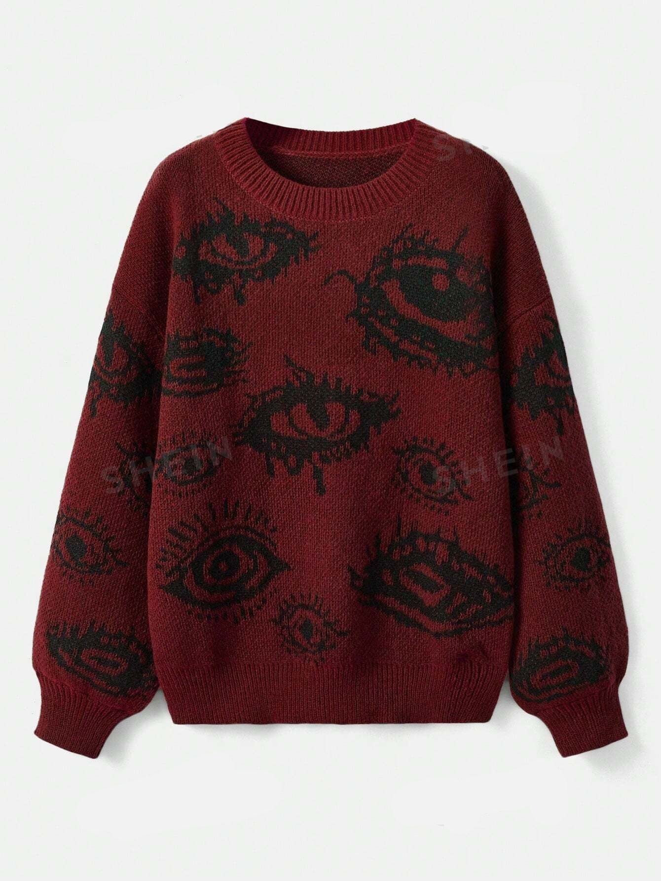 Personality Round Neck Wide Knitted Jacquard Sweater