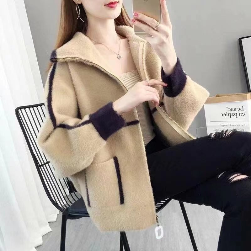 Winter Loose Furry Knitted Cardigan Western Style All-matching Short Coat