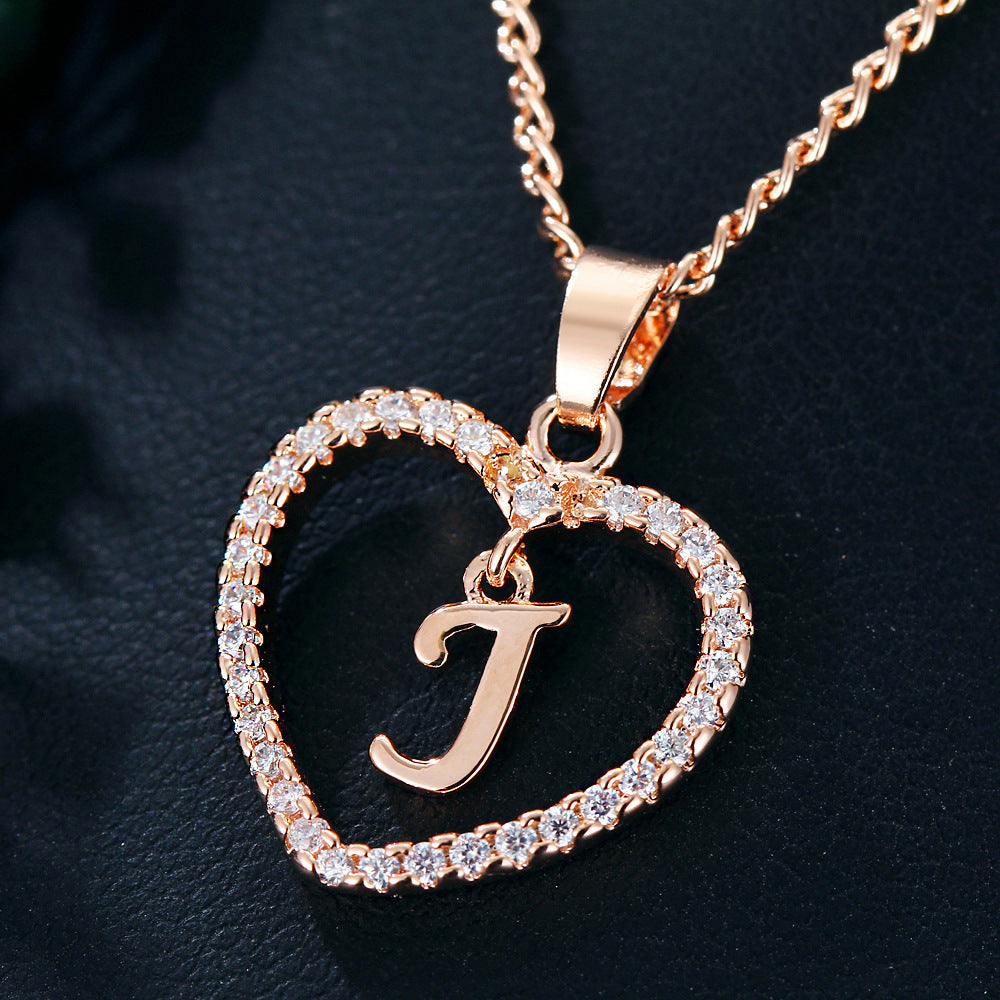 26 Letters Heart-shaped Zircon Pendant Necklace Stainless Steel Gold Color Chains Jewelry Birthday Gift For Women