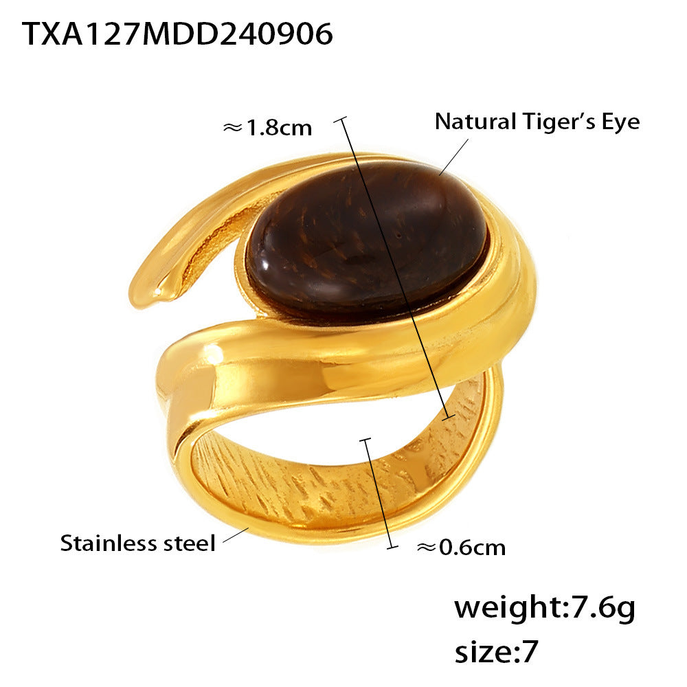 Tigereye C- Shaped Earrings Open Ring