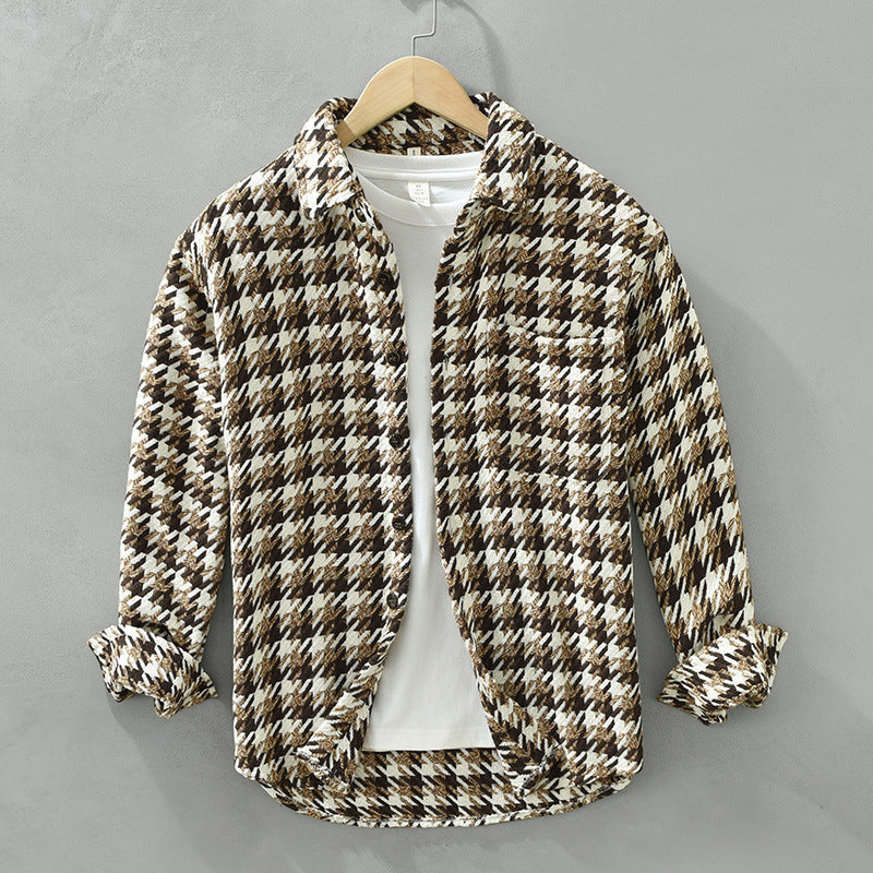 Men's Japanese Loose Plaid Casual Long-sleeved Shirt