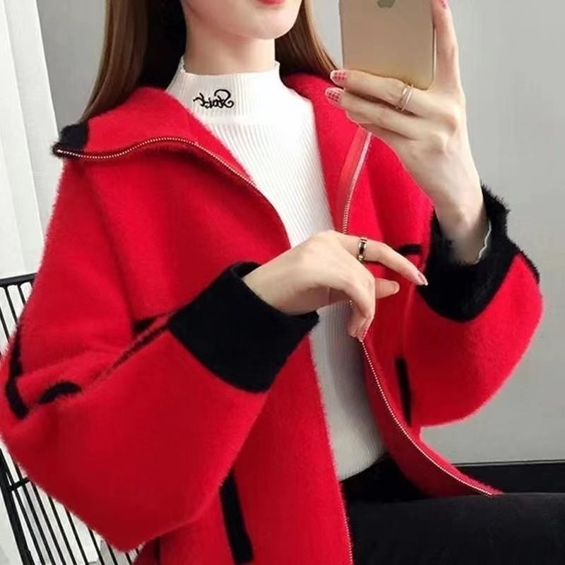 Winter Loose Furry Knitted Cardigan Western Style All-matching Short Coat