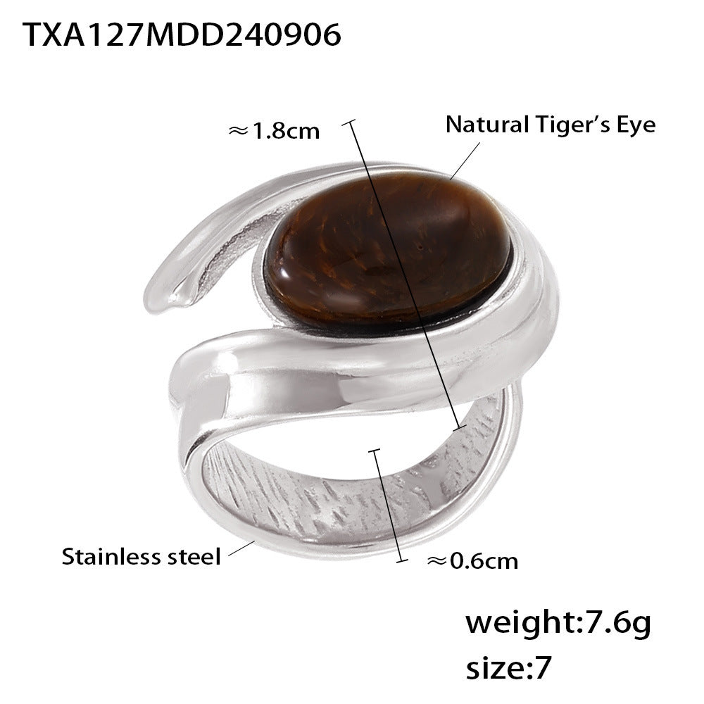 Tigereye C- Shaped Earrings Open Ring