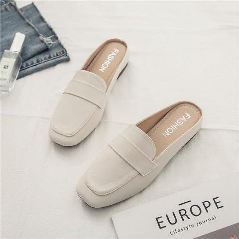 Closed Toe Half Slippers Women's Flat Soft Leather