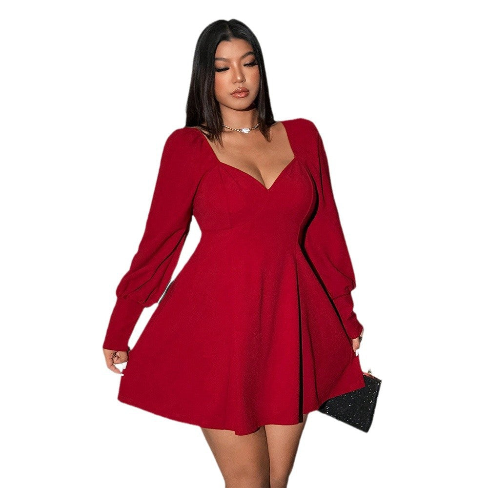 Plus Size Red High Waist Dress