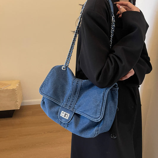 Denim Fashion Large Capacity Chain Commuter Tote Wandering Shoulder Bag