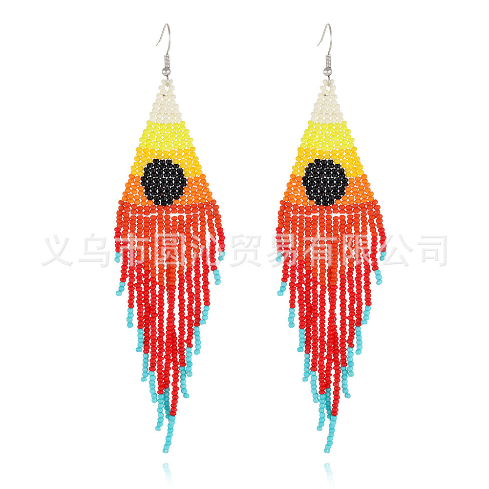 Europe And America Creative Sea Sunrise Landscape Tassel Earrings Female Ethnic Style Long Handmade Bead