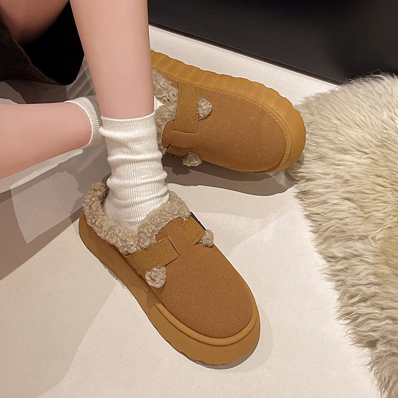 New Luxury Winter Women's Shoes Plush Fashion Retro Bean Shoes Cotton Women's Flat Sole Slippers Platform Women Boots