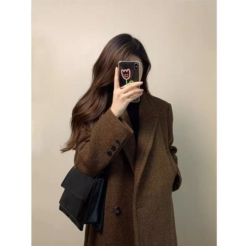 Mid-length Thickened Small Hepburn Style Woolen Coat