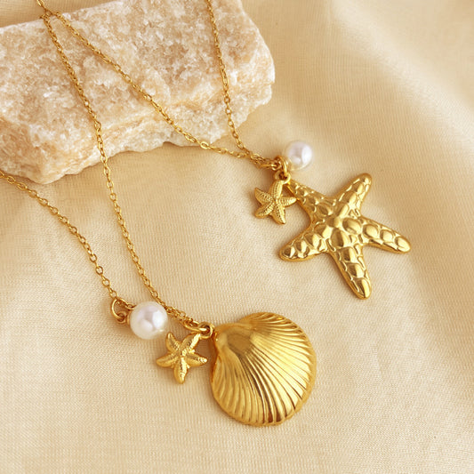 Ocean Style Necklace Stainless Steel Starfish Shell