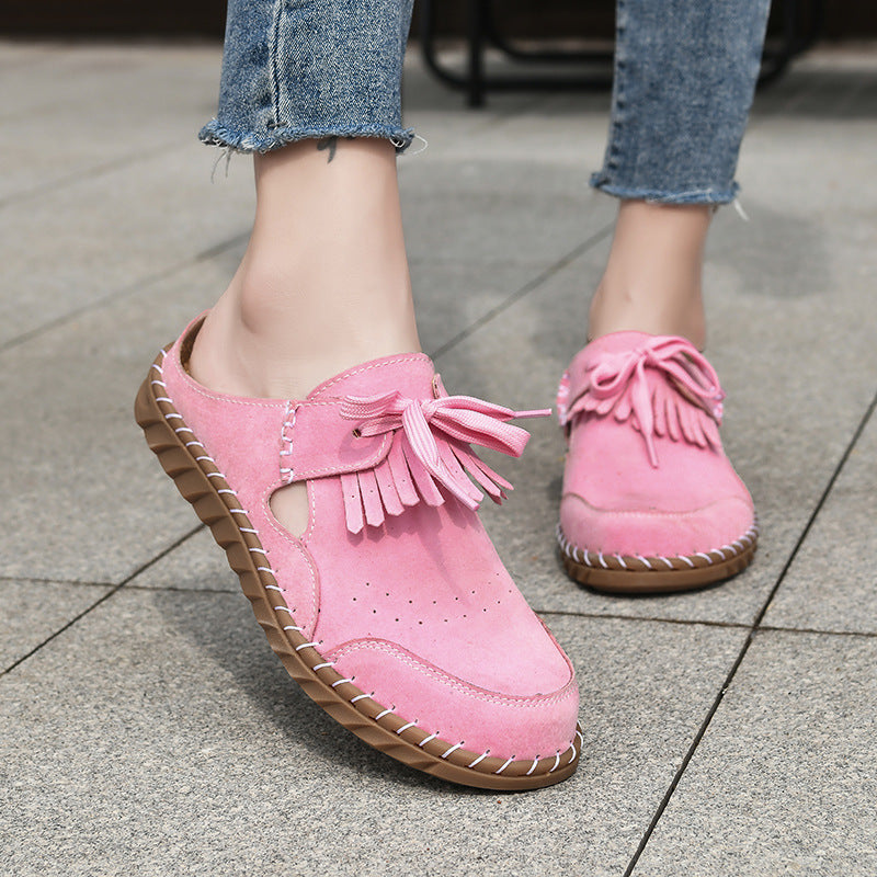 Retro Lace Up Closed Toe New Handmade Stitching Women's Half Slippers