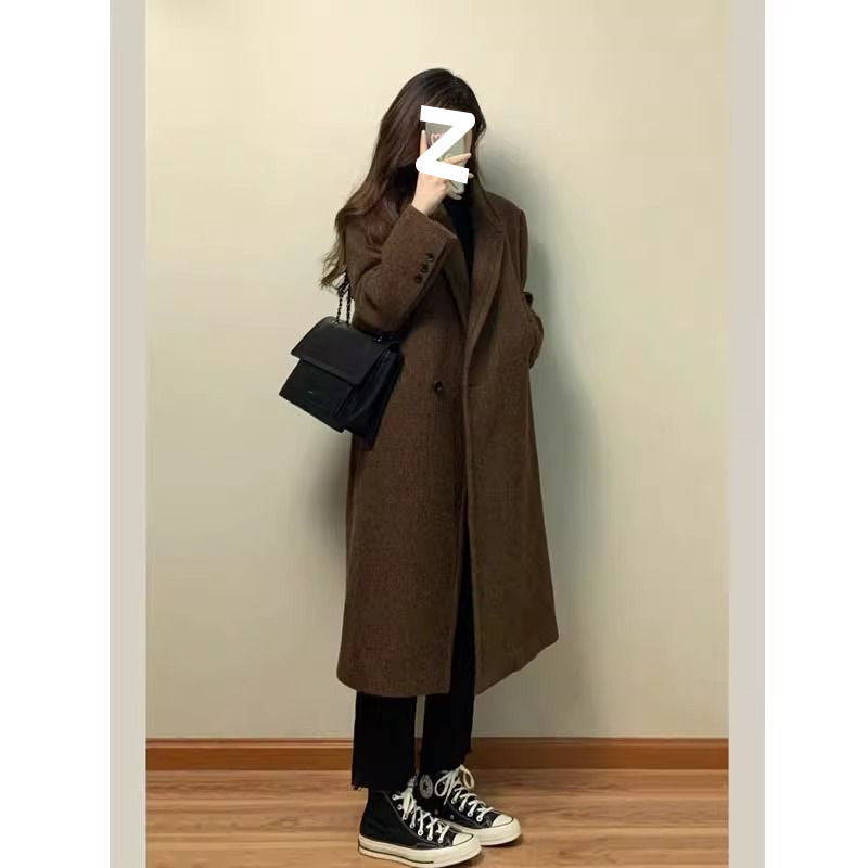 Mid-length Thickened Small Hepburn Style Woolen Coat