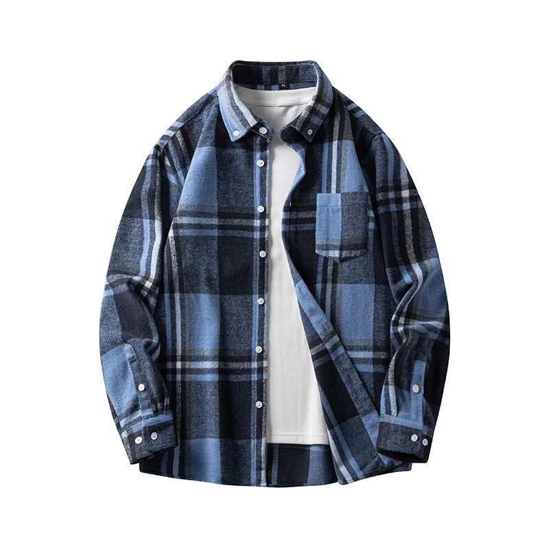 Cross-border Foreign Trade Men's Autumn And Winter New Plaid Plus Size Long-sleeved Shirt Casual Coat Thickened Flannel Shirt Men