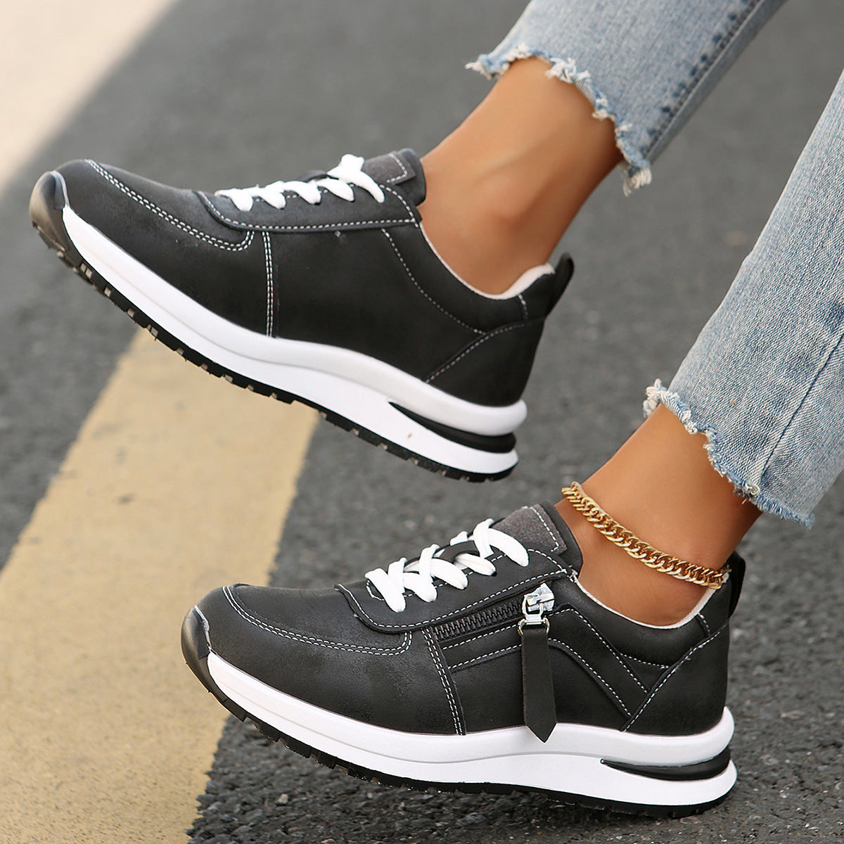 Fashion Solid Color Front Lace-up Women's Shoes