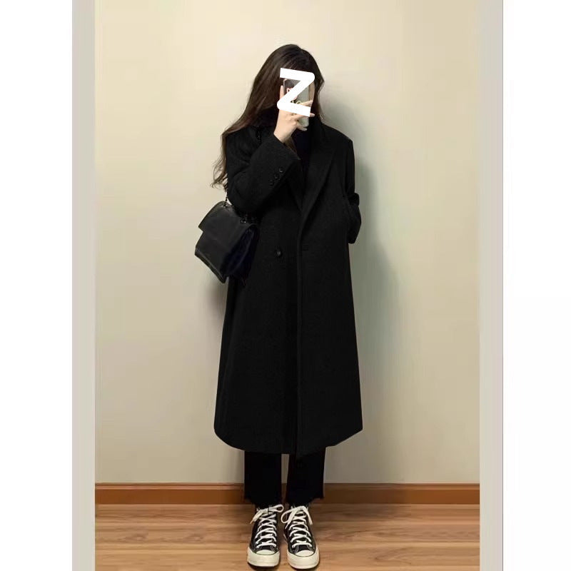 Mid-length Thickened Small Hepburn Style Woolen Coat