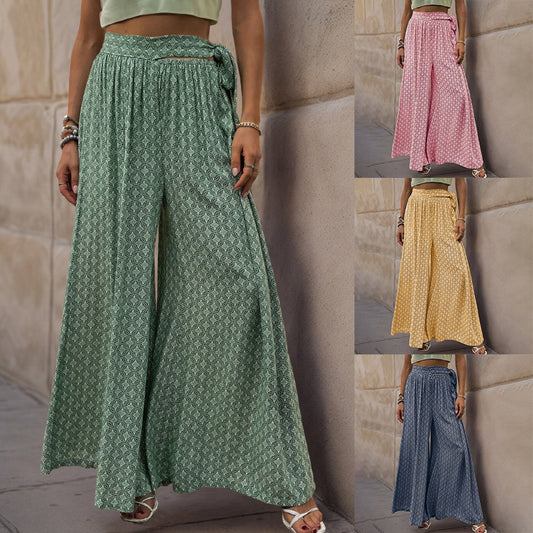 Female Lace Printing Flared Wide Leg Pants