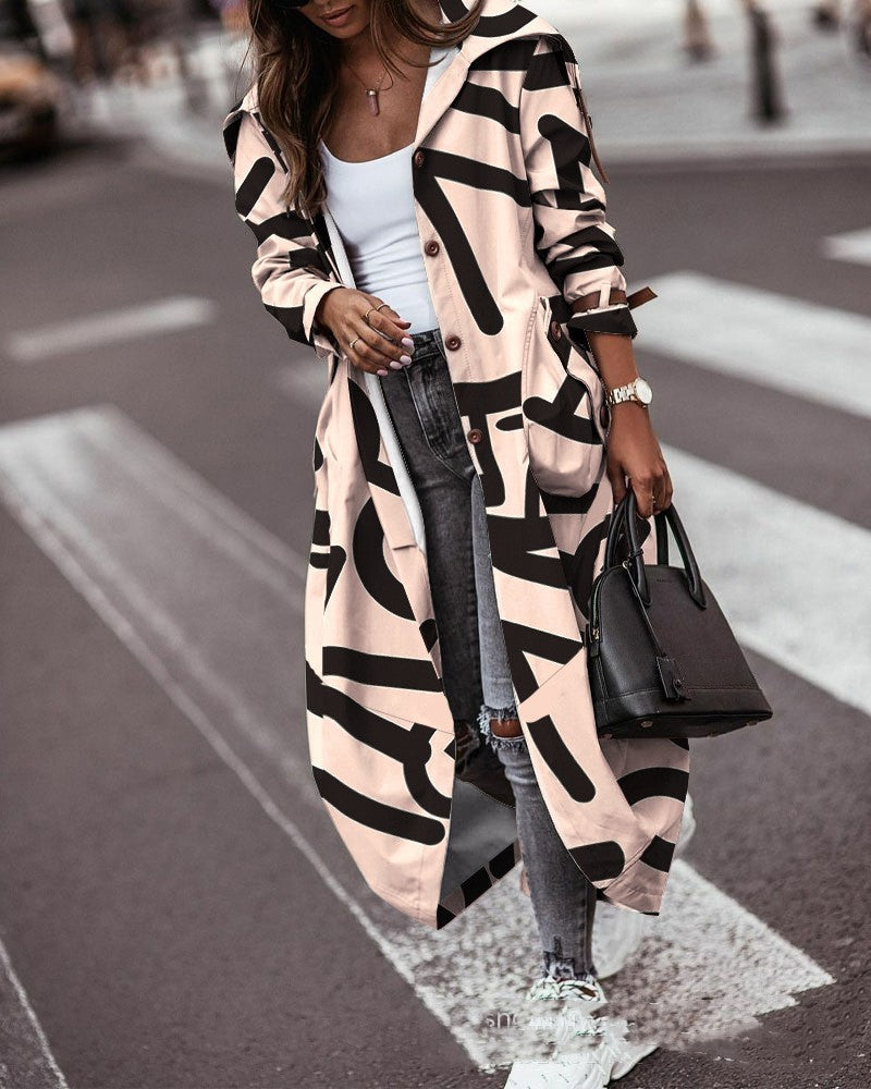 Women's Printed Cardigan Long Style Long Sleeve Coat