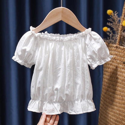 Children''s Summer Denim Strap Skirt Baby Fashion Short Sleeve Two Piece Set