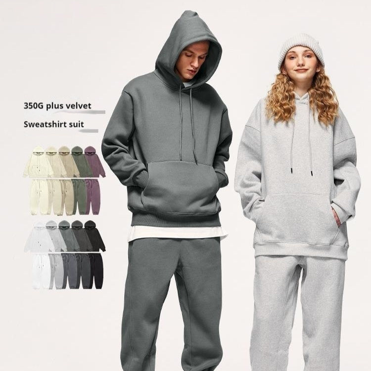 Fleece-lined Thick Hooded 10 Color Fleece Sweater Sweatpants