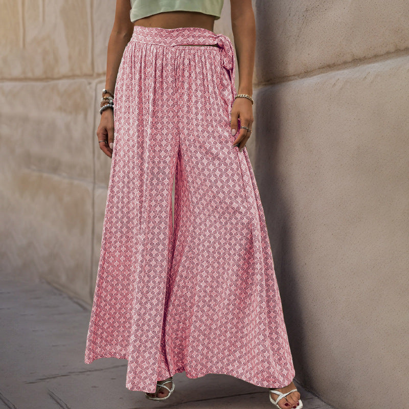 Female Lace Printing Flared Wide Leg Pants