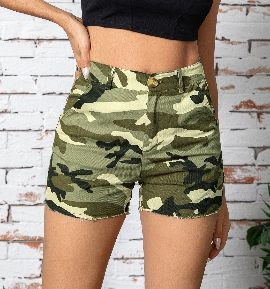 Washed Camouflage Printing Paste Bag Stitching Tooling Shorts