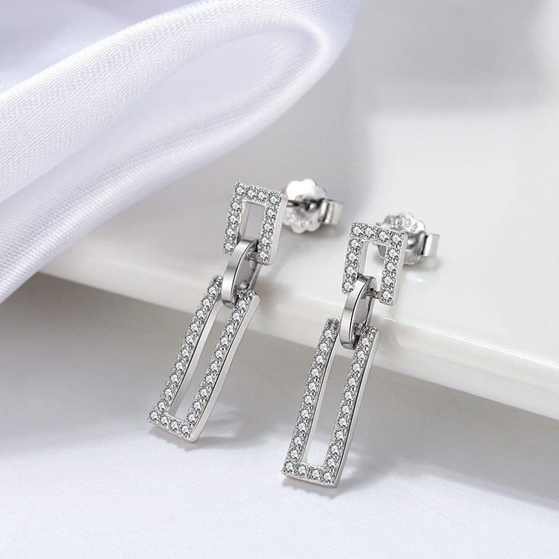 Sterling Silver Geometric Earrings Zircon All-match