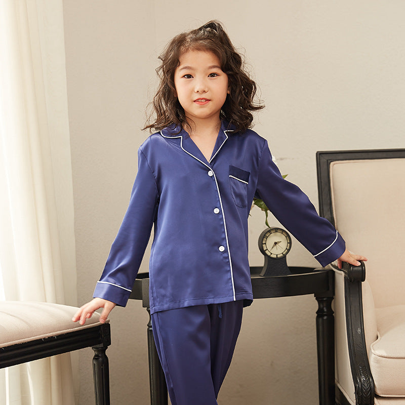 Thin Children's Loungewear Long Sleeve Silk Pajamas Summer Boys 'and Girls' Pajamas Suit