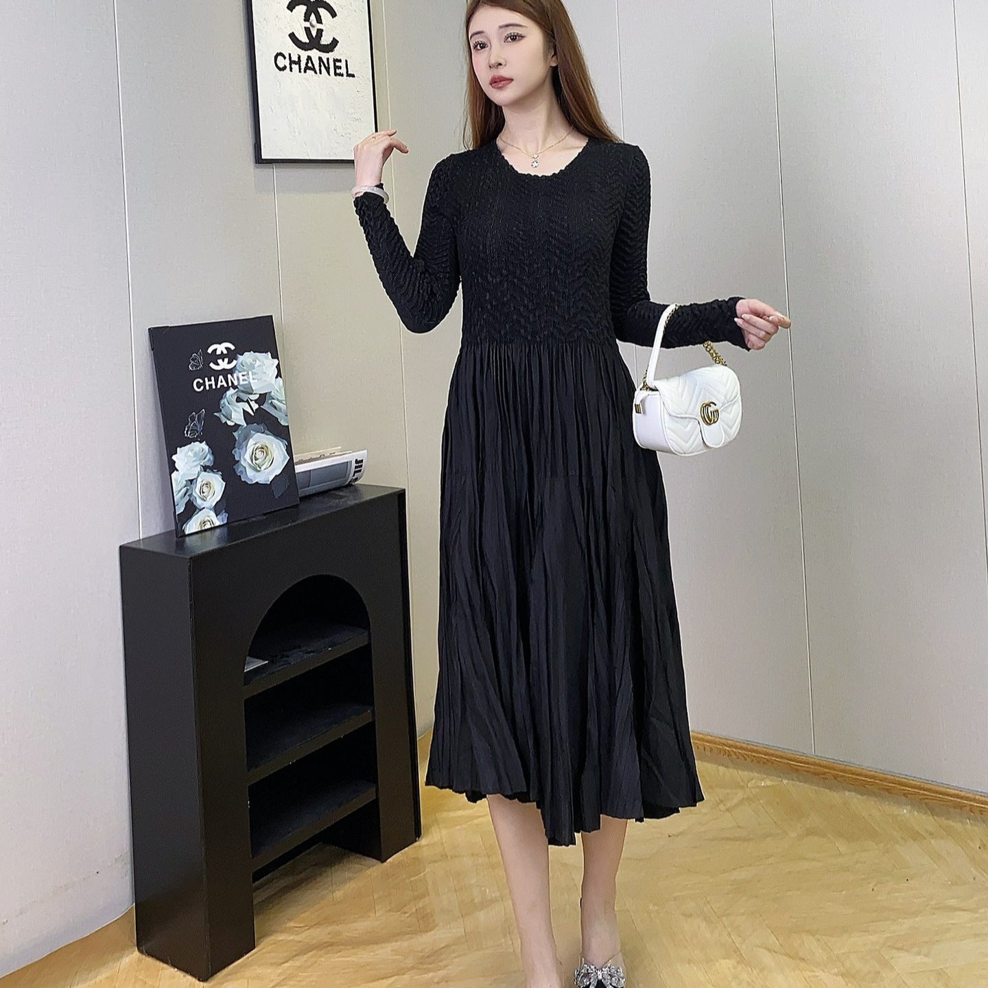 Slim-fit Slimming Elegant Pleated A- Line Dress Women