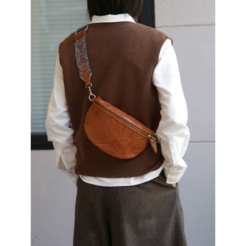 Skeleton-skin Saddle Bag Wide Shoulder Strap Top Layer Cowhide Retro Simple Bohemian Style