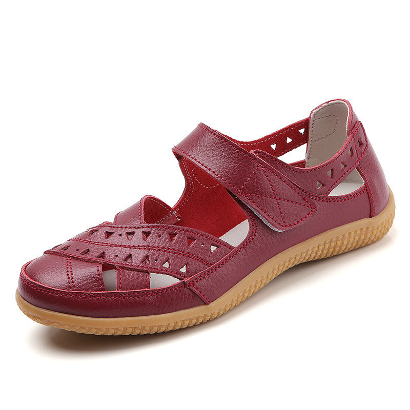 Women's Hollow Hole Leather Casual Sandals