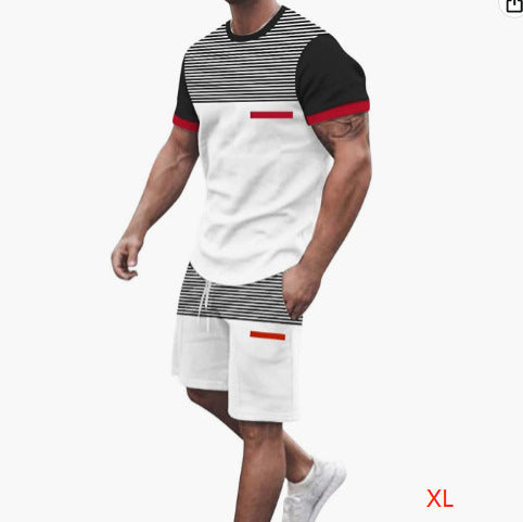 Men's Casual T-shirt Shorts Two-piece Printed Sportswear